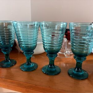 Vintage Libbey Sirrus glass water goblets in Ocean